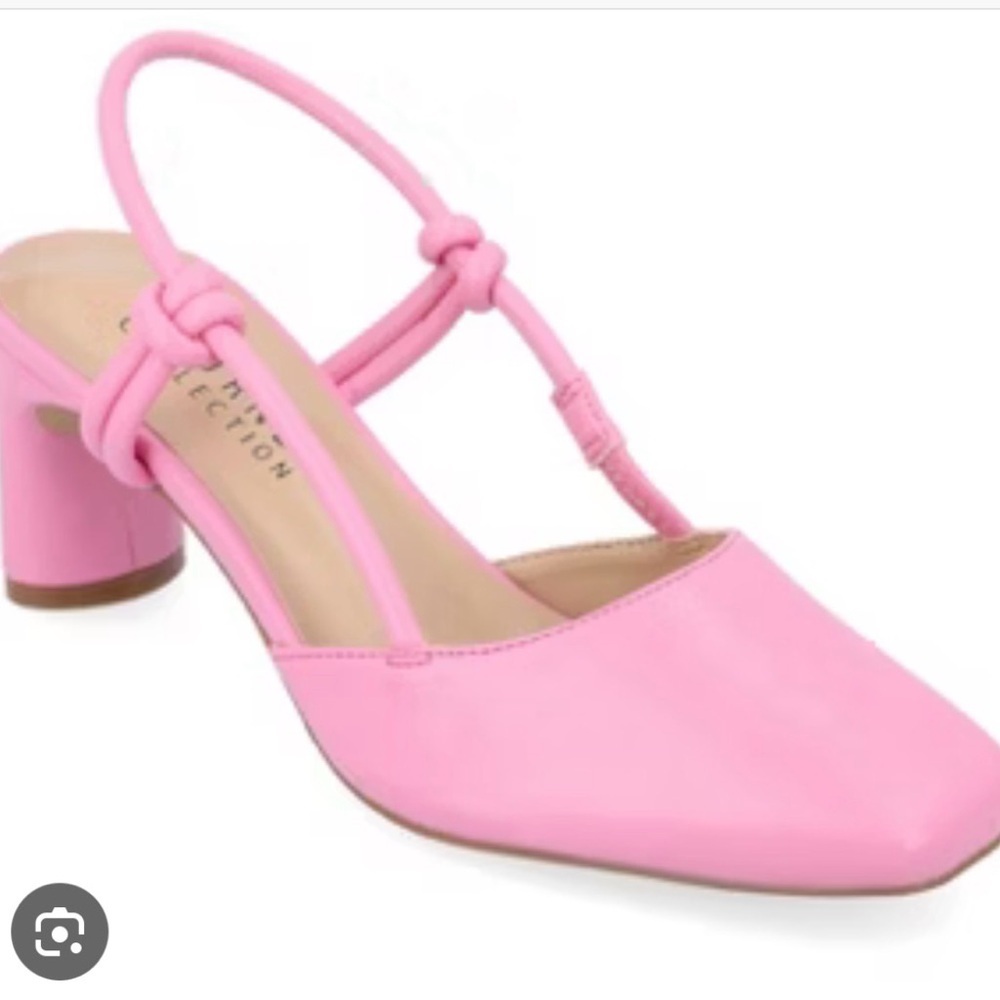 Journee Collection “Margeene”Pink Knot-Strap Block Heel Slingbacks